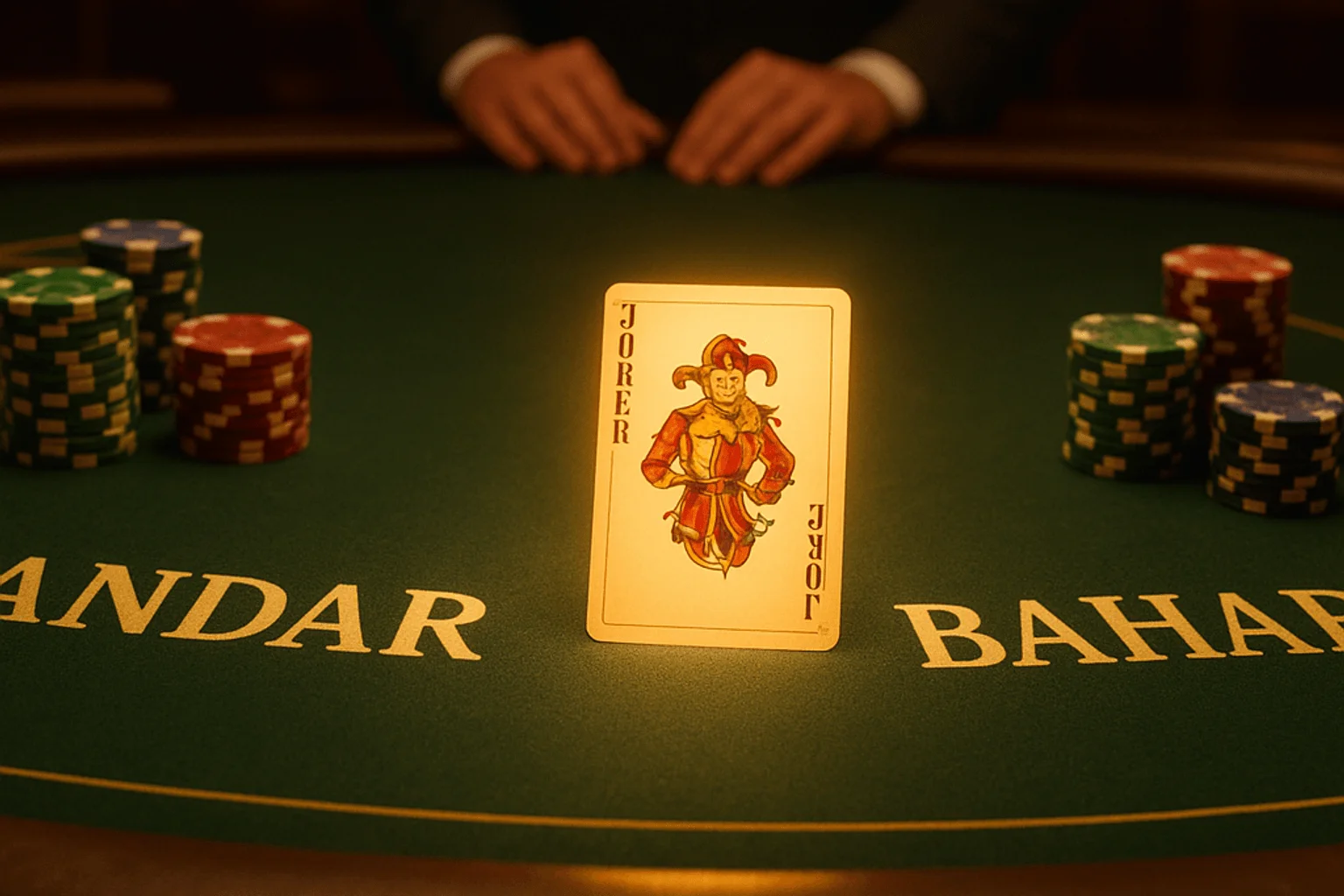 Live Andar Bahar casino table with cards in play